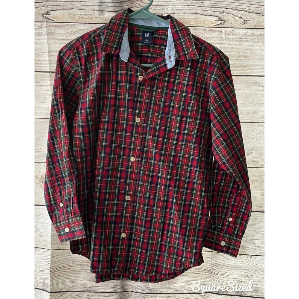 GAP Kids Boys L Red Plaid Button Down Shirt Long Sleeve Cotton Large